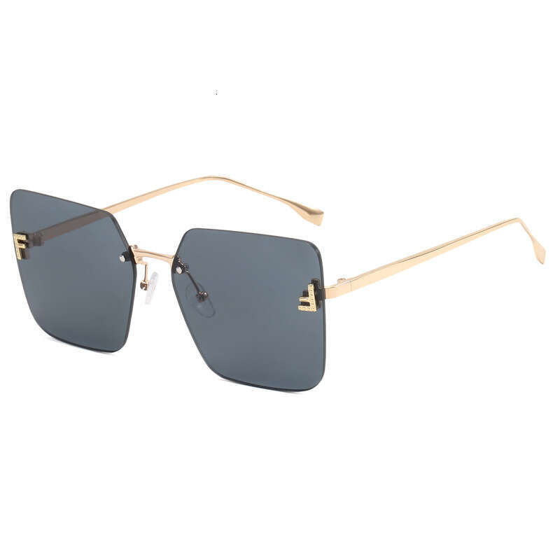 Designer Metal Personalized Sunglasses, UV400 Protection, Diamond Embellished Letter F, European American Style Women Versatile Trendy Fashion Eyewear