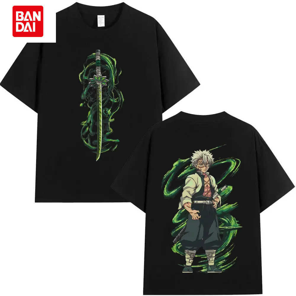 Bandai Anime Demon Slayer Wind Hashira Shinazugawa Sanemi Graphic T-shirt Men Women Cartoon Casual T Shirts 100 Cotton Short Sleeve L260429