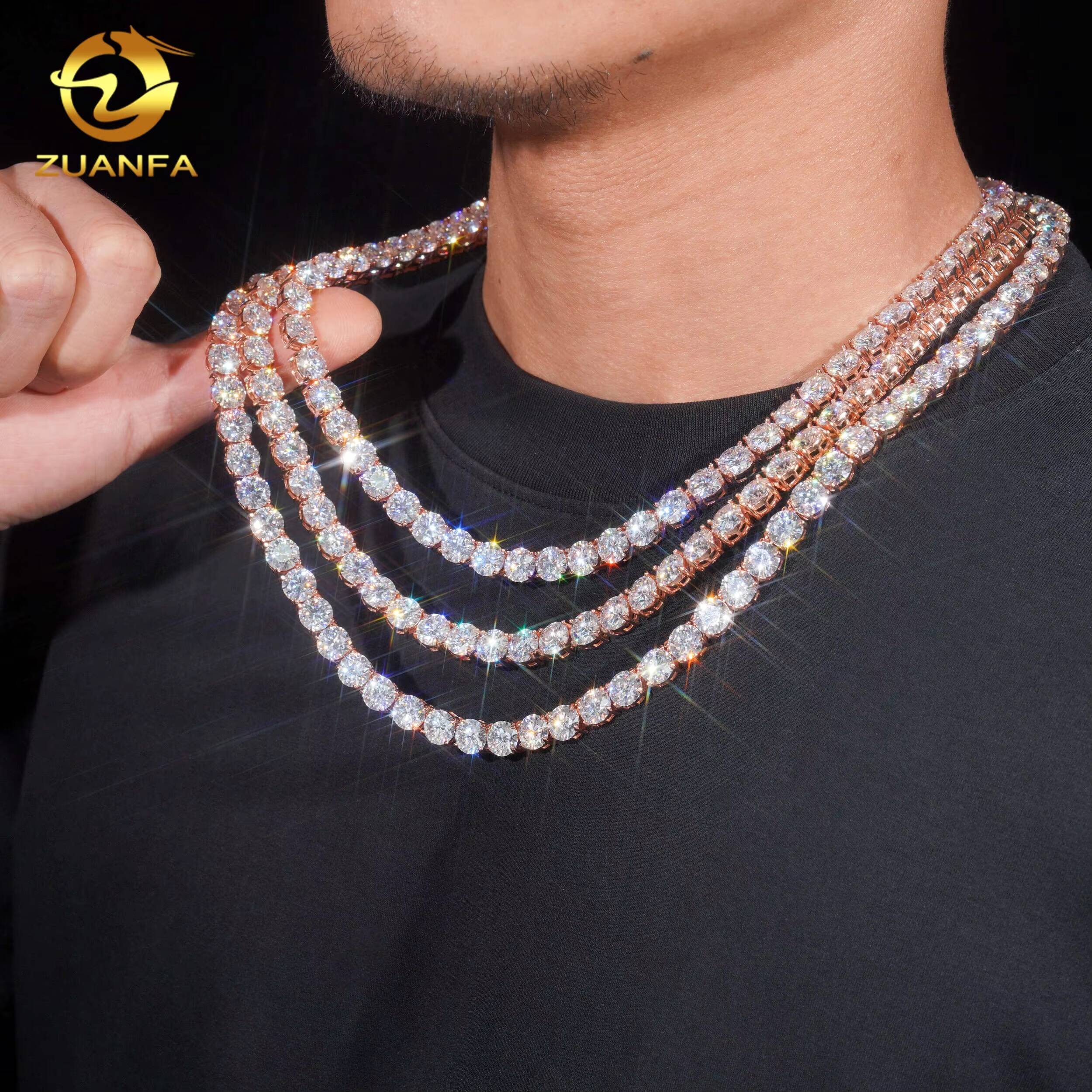 Hip Hop Jewelry 8mm Bling Fine 925 Silver Rose Gold VVS Moissanite Tennis Chain Necklace