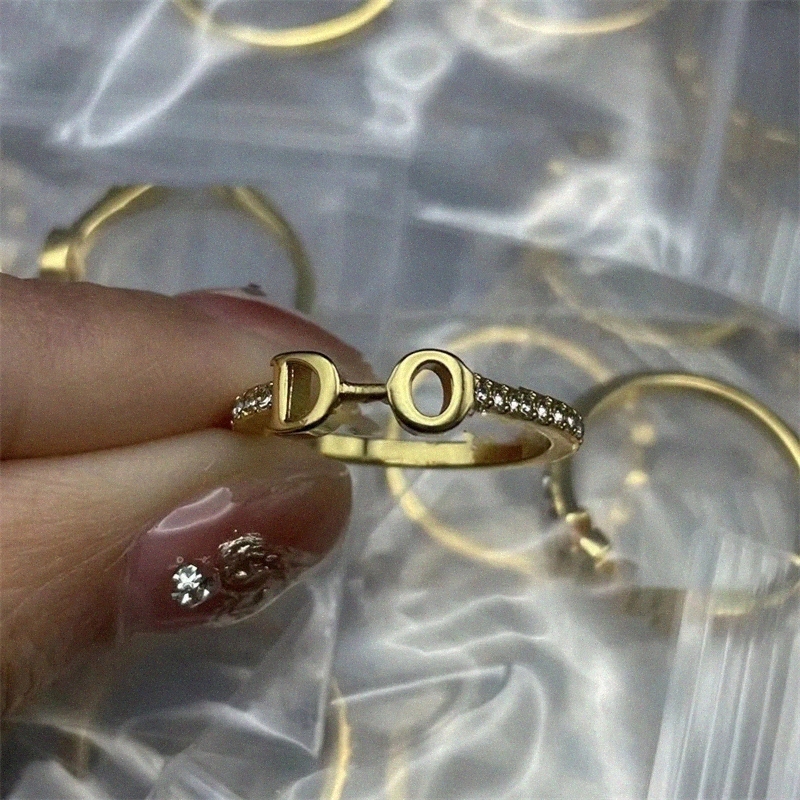 Letter Diamond Ring Women designer rings Luxury gift high quality 18K Gold rings Stainless rings for wedding party titanium ring #121 G3yF#