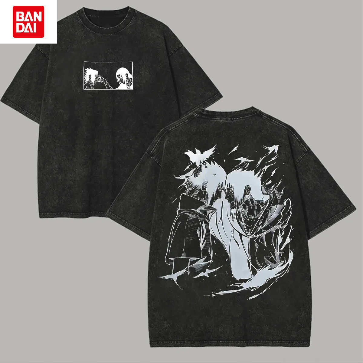 Bandai Sasuke Itachi T Shirt Naruto Men Acid Wash Back Print Brothers Bond Anime Graphic Cotton Streetwear Vintage Bootleg Tee L260429