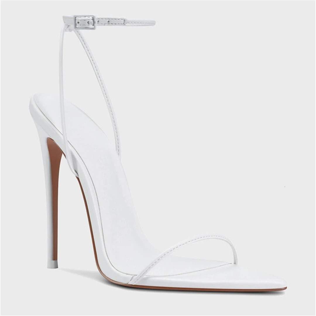 Summer pointed skin face one-word bare strap sexy sandals thin high-heeled banquet dress customized large-size womens shoes 260428