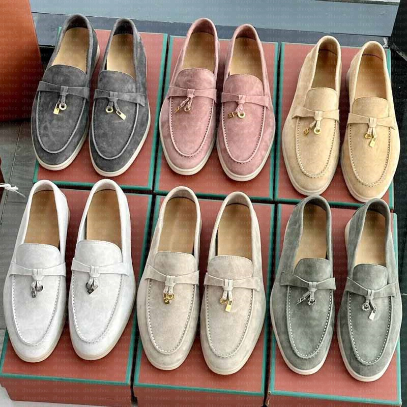 Loafers Designer shoes Walk Charms Embellished Casual Shoes Mens Womens Suede Couple Shoe Genuine Leather Flat For Men Women Size 35-46