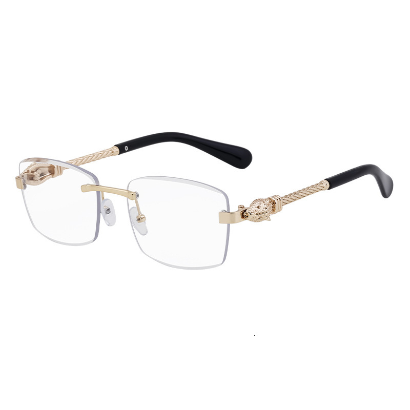 Luxury Brand Designer Leopard Head Frameless Sunglasses For Men - European And American Retro Style, High-end, Fashionable And Trendy Eyewear.