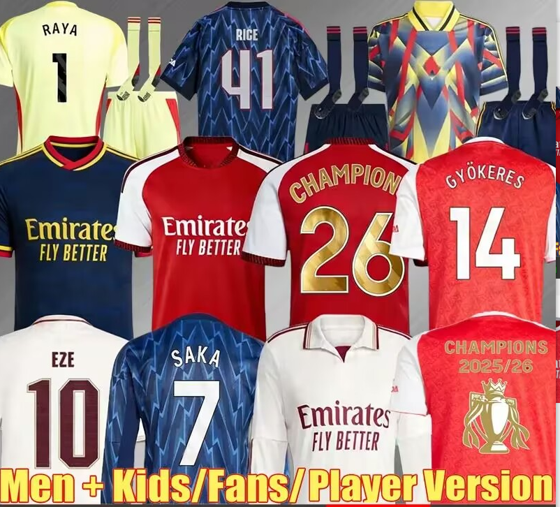 25 26 SAKA ZUBIMENDI GYOKERES soccer jerseys Fans Player version ODEGAARD HAVERTZ LEWIS-SKELLY 2025 football shirt Men Kids sets RICE MADUEKE ArSeN top kit jersey