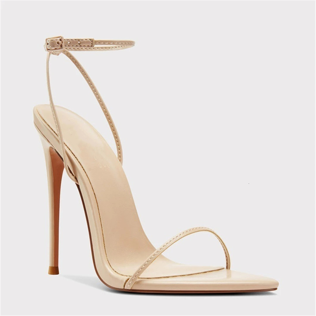Summer pointed skin face one-word bare strap sexy sandals thin high-heeled banquet dress customized large-size womens shoes 260428