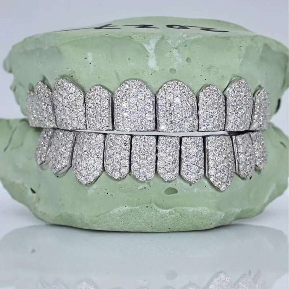 Adjustable Hip Hop Teeth Grillz Halloween Style 14K Gold Plated Copper Moissanite Rapper Tooth Jewelry