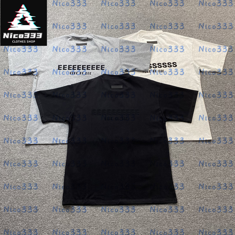 FOG Flocked letters logo print stretch classic round neck American heavyweight hundred street men and women short sleeve T-shirt