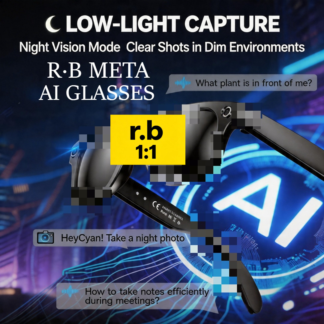 R-B META AI Smart Glasses 4K HD Camera, BT Call, 800W Anti-Shake Camera Glasses with Video Recording Dual Mic, Simultaneous Interpretation/GPT Identify Objects, 270mAh