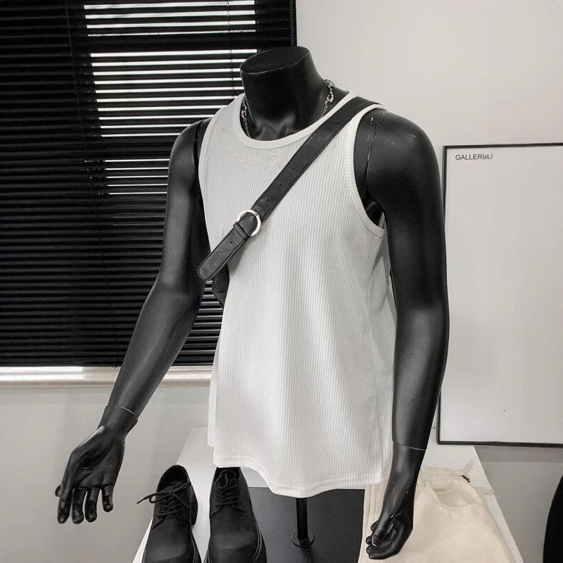Luxury Brand Designer Mens 2026 New Black Letter Embroidered Tank Top American Cleanfit Ribbed Sleeveless T-Shirt Casual Base Layer Chic Stylish Moder