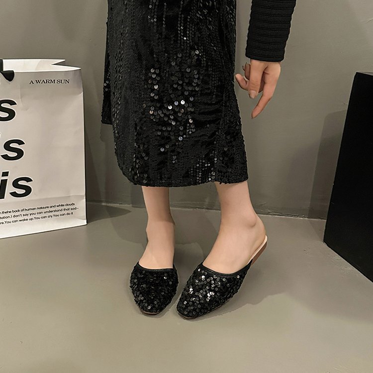 French Style Designer Model High-end Slip-on Sandals Exquisite And Luxurious Women's Single Shoes New Outdoor Style Casual Flat Shoes Sequined Sa