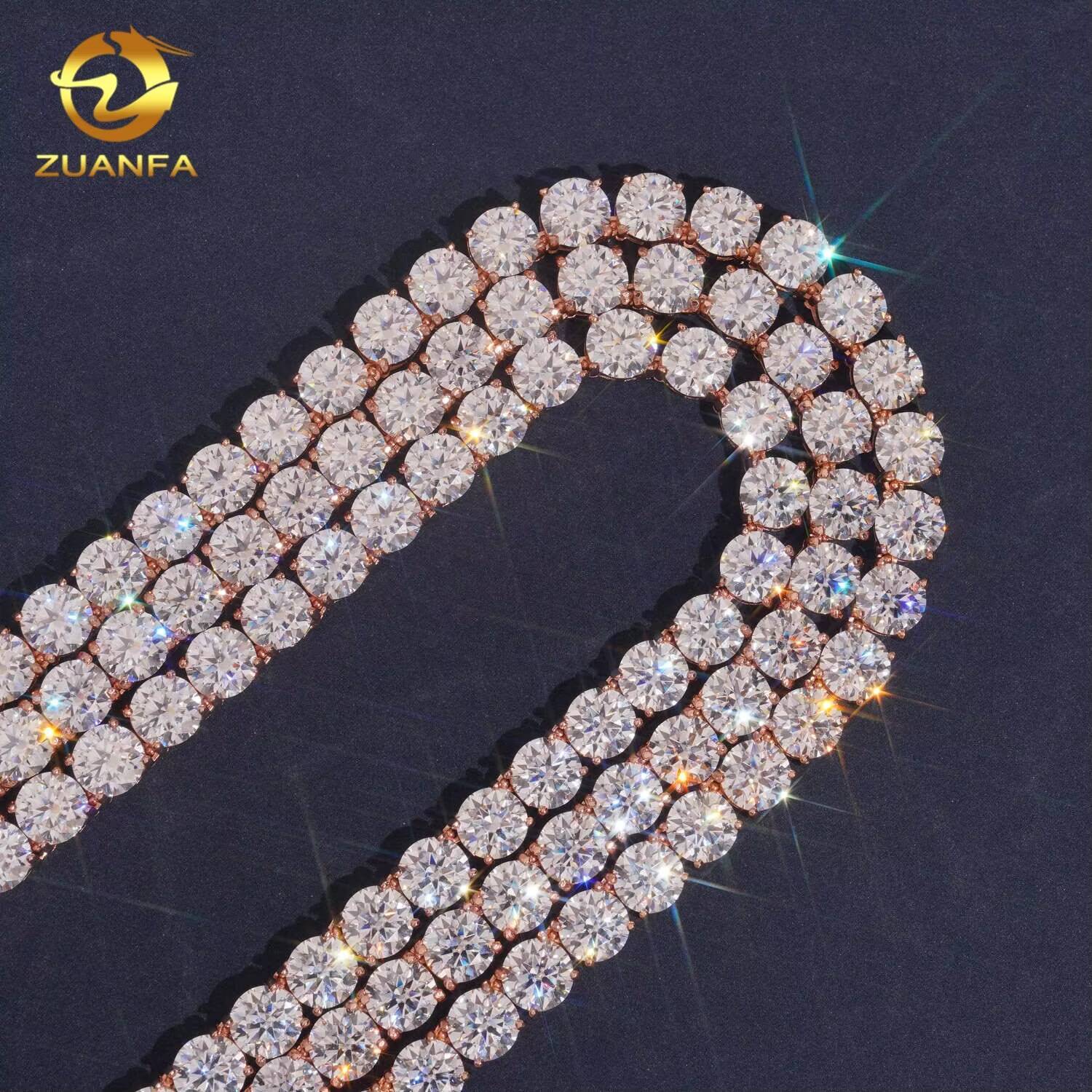 Hip Hop Jewelry 8mm Bling Fine 925 Silver Rose Gold VVS Moissanite Tennis Chain Necklace
