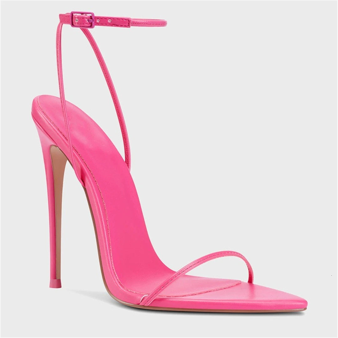 Summer pointed skin face one-word bare strap sexy sandals thin high-heeled banquet dress customized large-size womens shoes 260428