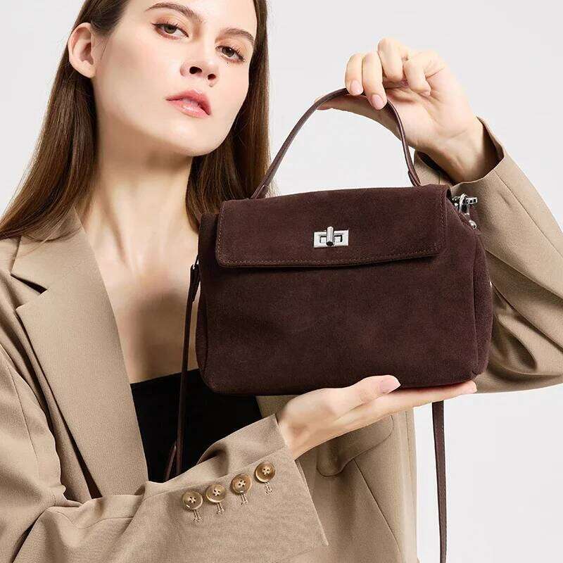 New Autumn Winter Women Suede Leather Crossbody Bag, Luxury Designer Genuine Leather Casual Commuter Shoulder Messenger Bag SENYY