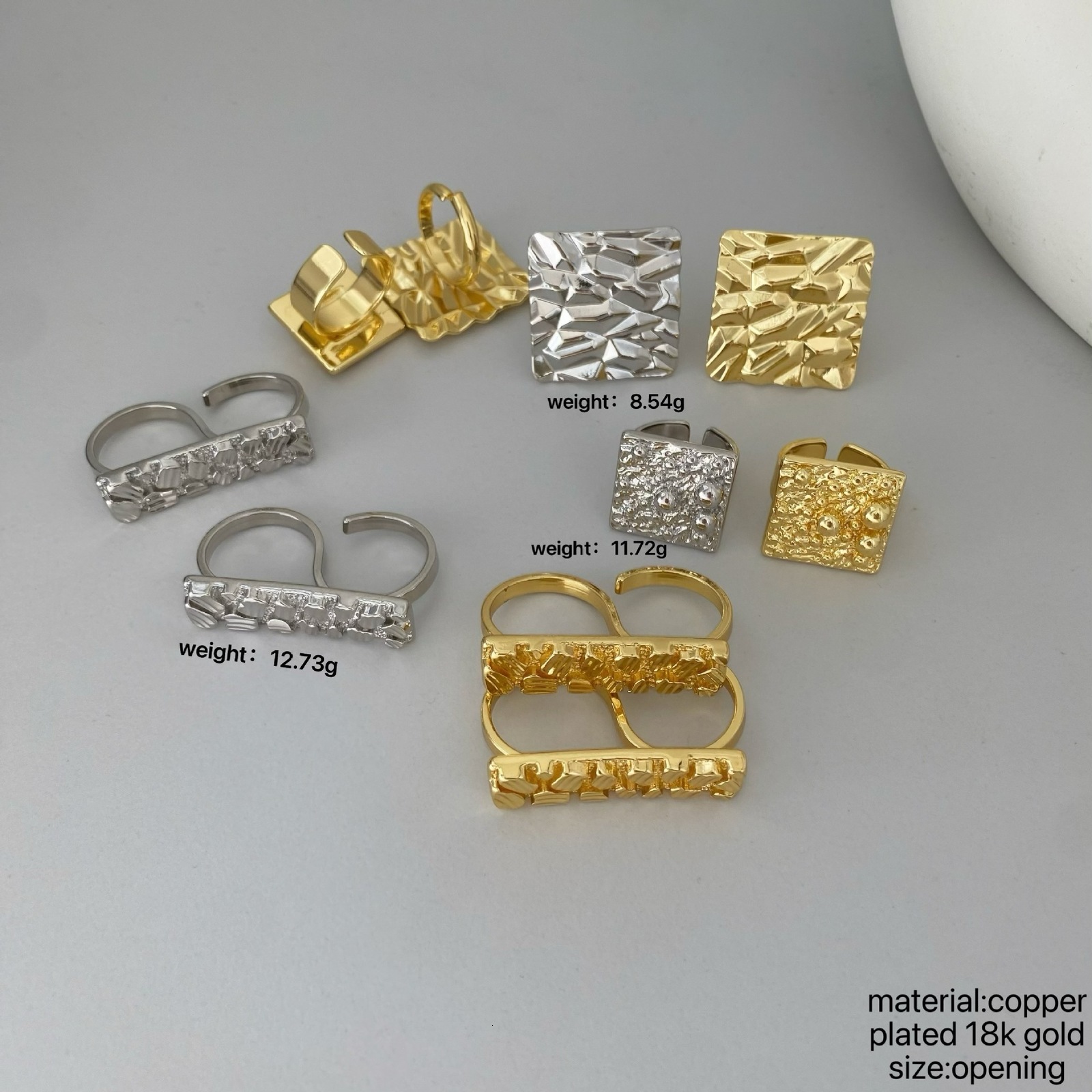 Mens 2-Finger Ring Nugget n Heavy Rough Style Hip Hop 14K Gold Plated Big Ring Irregular Geometric Shape for Two Finger 260421