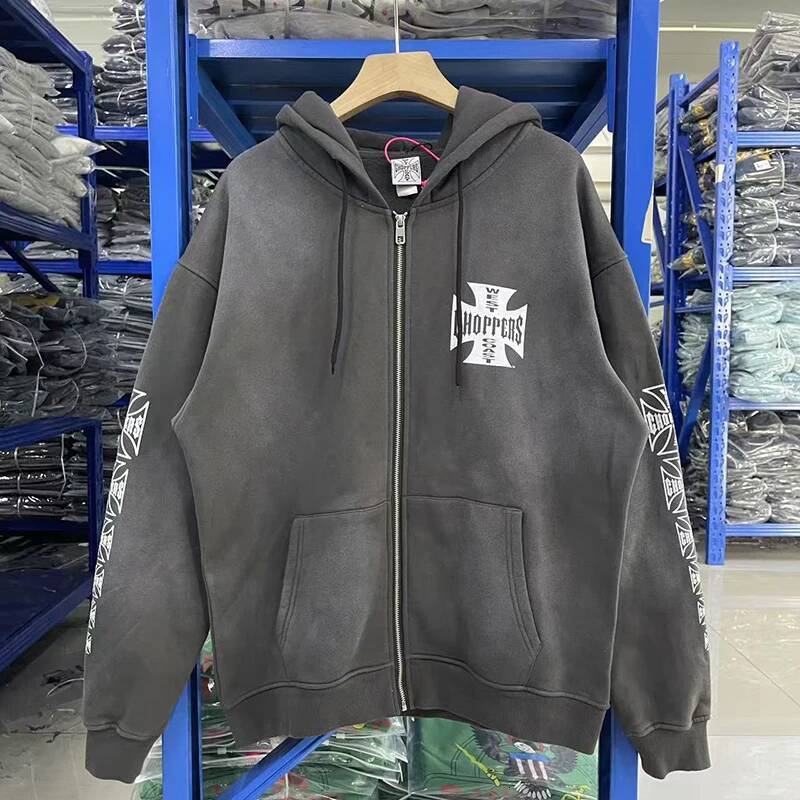 West Coast Choppers Zipper Hoodie Real Photo Men Women Street Cross Letter Print Hooded Sweatshirt