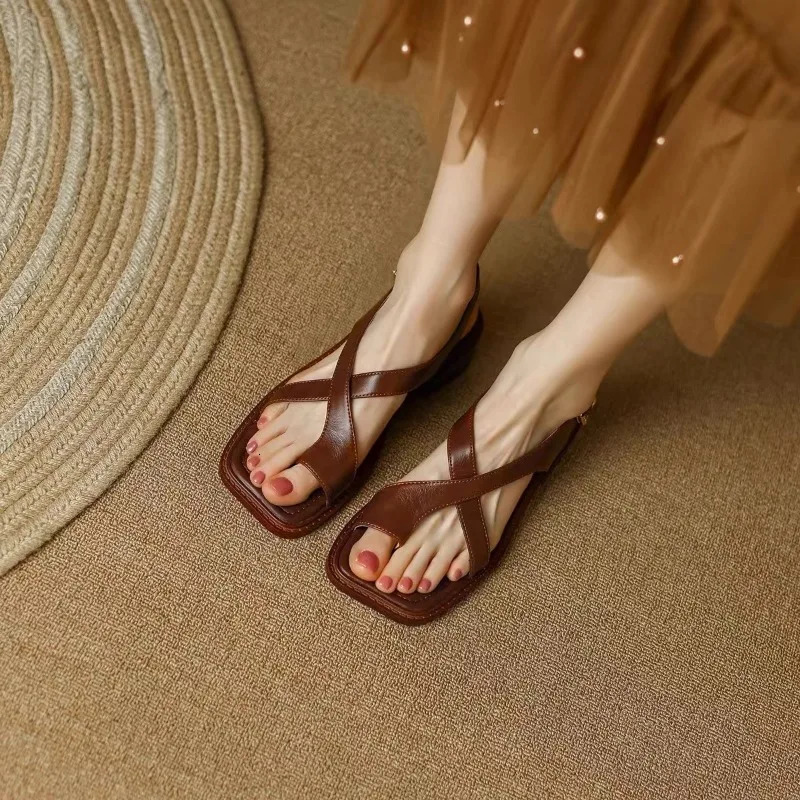 Womens Sandals Retro Fashion Womens Thick Heel Sandals Adult Casual Beach Shoes Womens Size 35-40 Sandalias De Mujer 260427