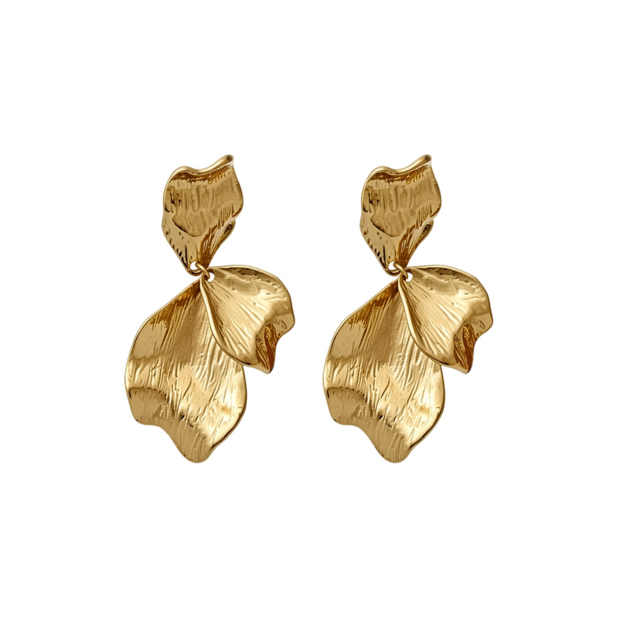 European and American cross-border silver needle metal pleated petal light luxury high-end earrings, vintage niche design earrings - view 9