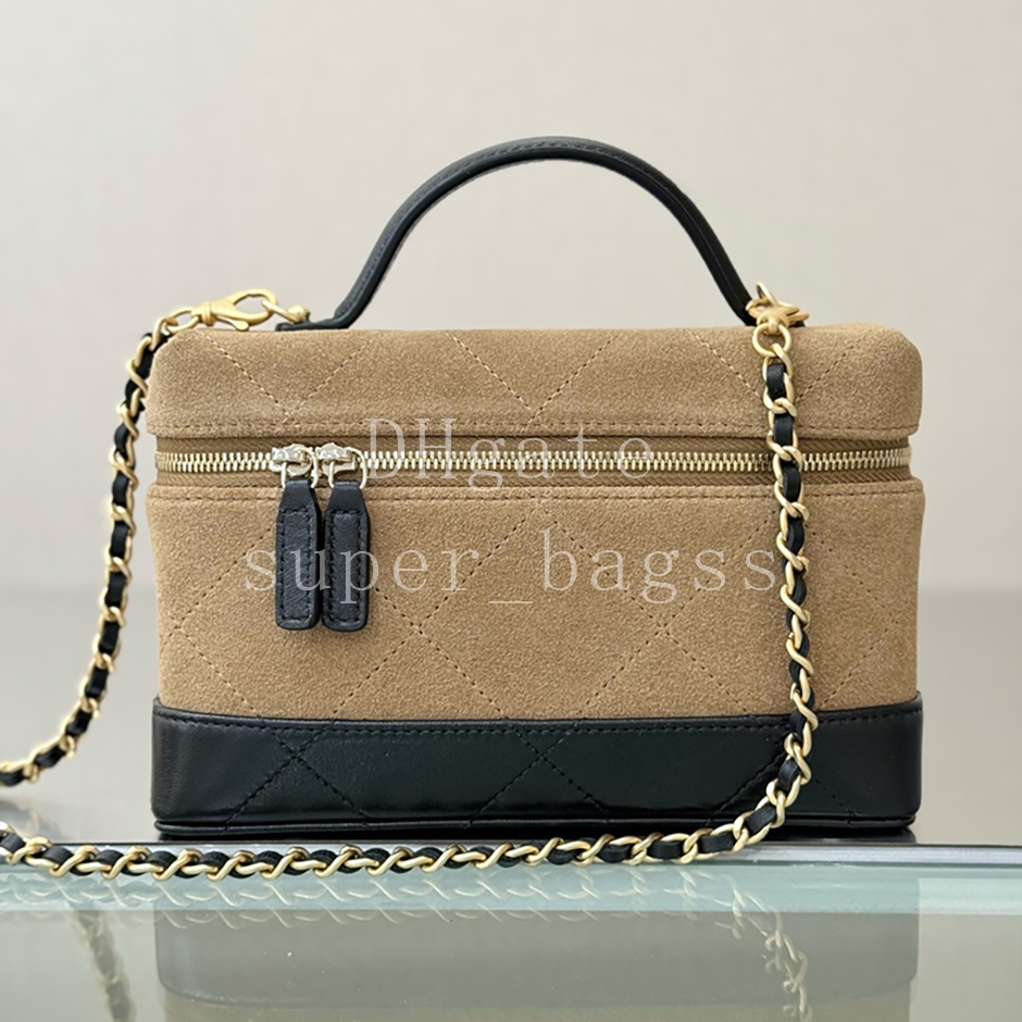 Classic Vanity with Chain Top Handle Professional OEM Quality designer bag 19.5CM handbag suede Shoulder Bag Luxury crossbody bag with gift box CAS5186A
