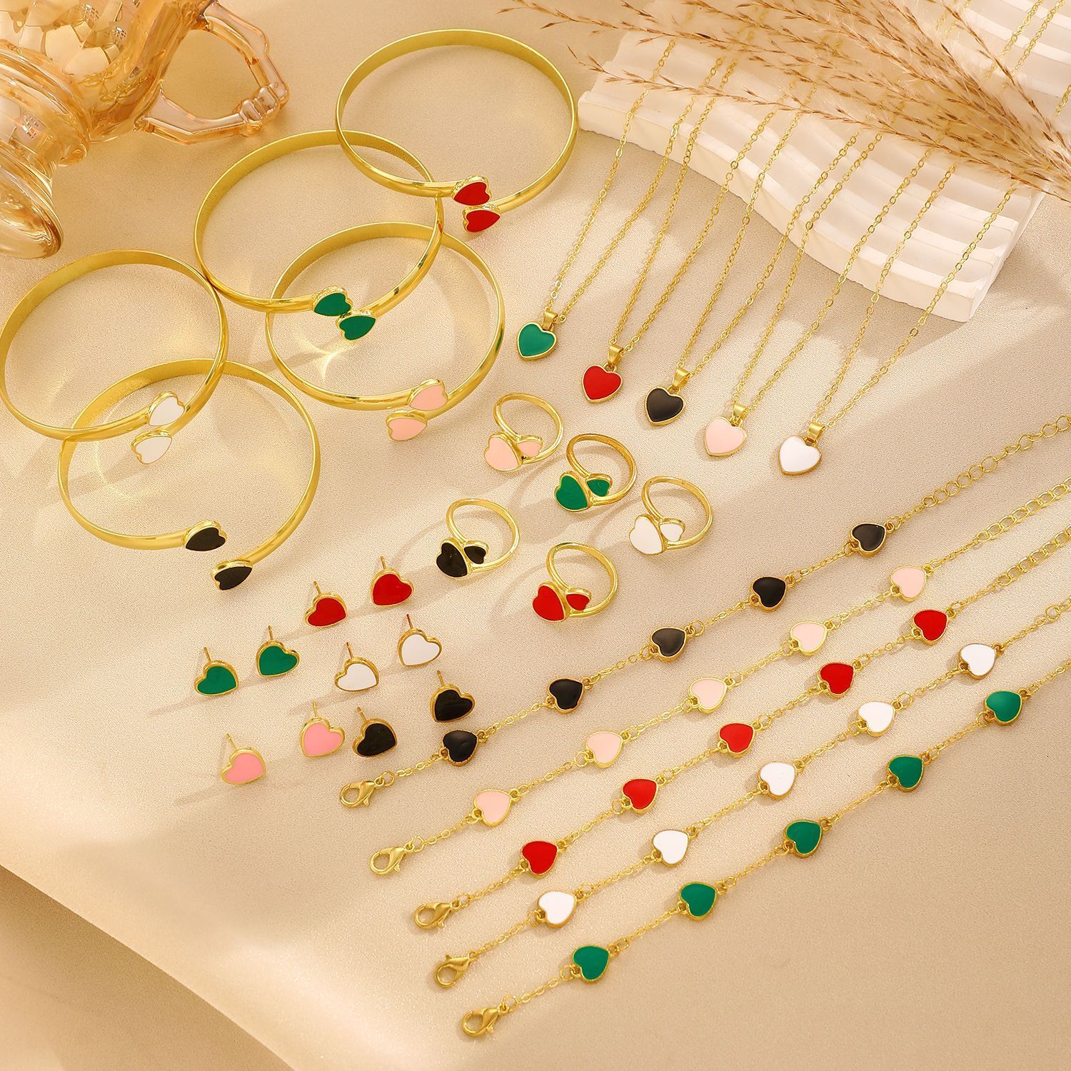 Designer European and American Cross-Border Hot-Selling Lucky Flower Jewelry Set Five-Leaf Clover Bracelet Earrings Necklace Ring Women's Accesso