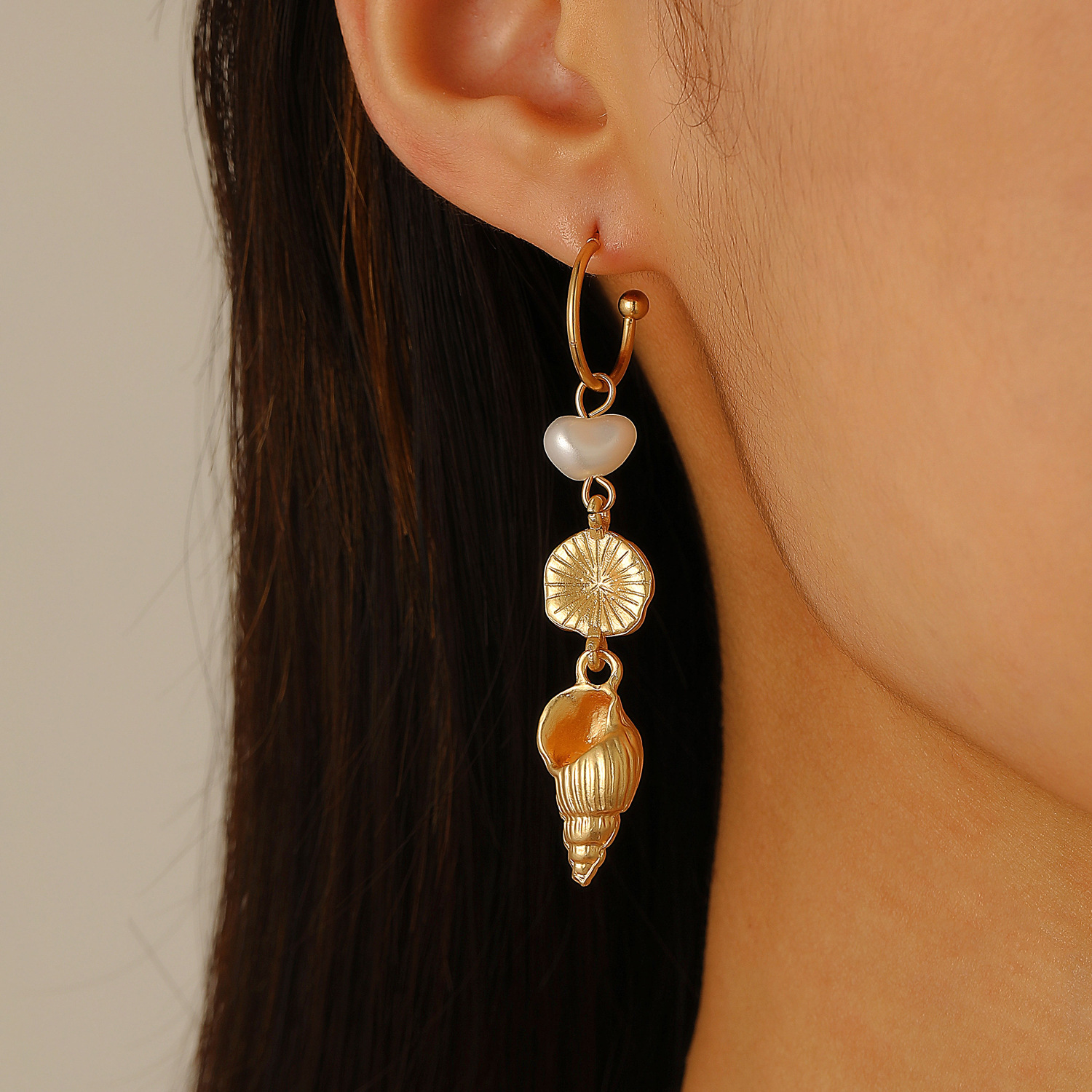 Designer European and American cross-border fashion accessories ocean series pearl conch shell starfish earrings holiday style earrings for women