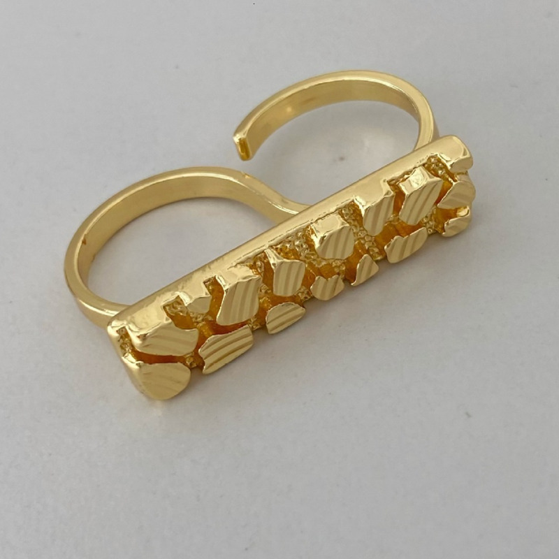 Mens 2-Finger Ring Nugget n Heavy Rough Style Hip Hop 14K Gold Plated Big Ring Irregular Geometric Shape for Two Finger 260421