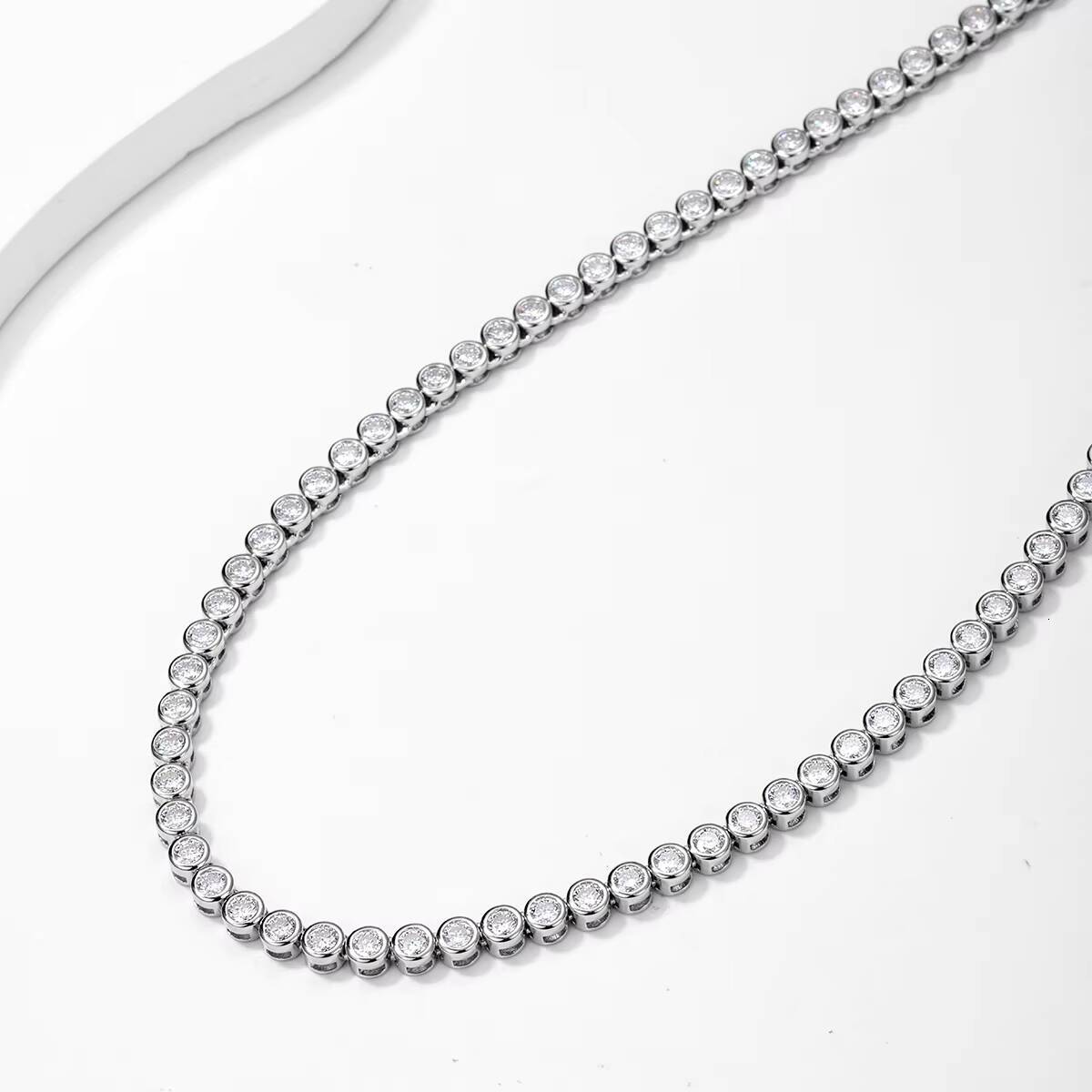 3 mm Fashion 925 Silver Sparkling Bezel Tennis Necklace Classic Round Moissanite Station Design Choker Elegant Gift for Her - view 4