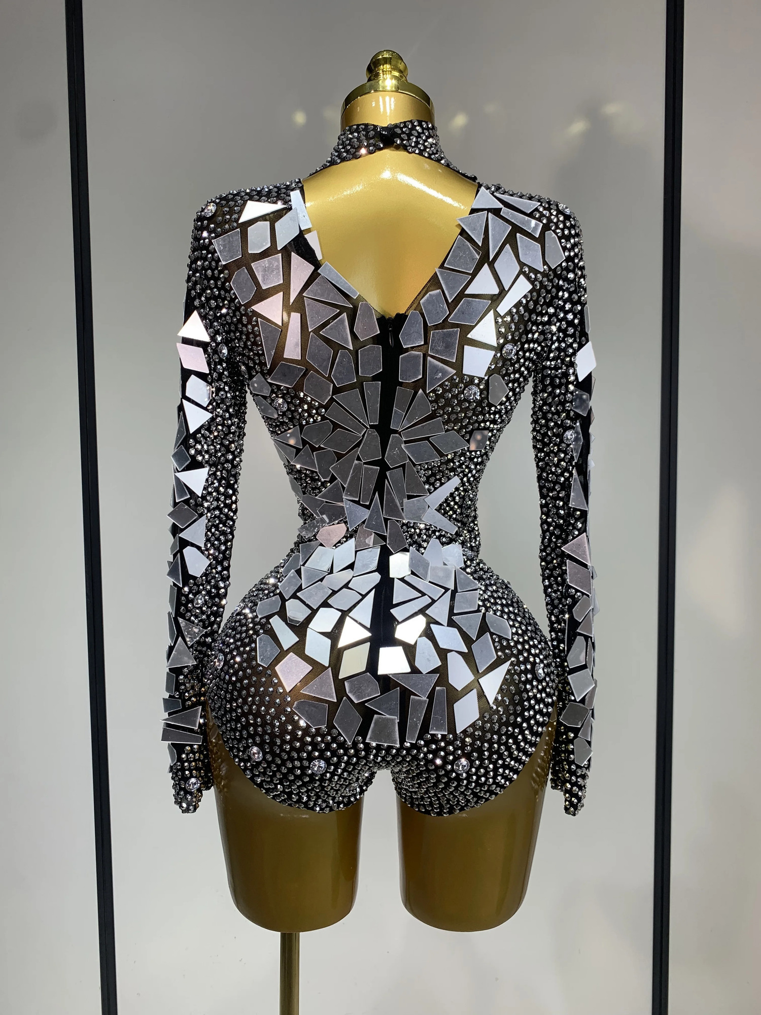 Rhinestones Mirrors Sexy Sheath Bodysuit Women Nightclub DJ Performance Costume Evening Party Celebrate Stage Wear 260429 - view 5