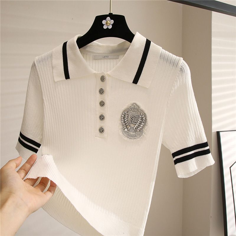 Women's Vintage Retro Collar Knit Top Designer Slim Fit 2026 New Short Sleeve Casual Top For Daily Street Weekend And Outdoor Activities
