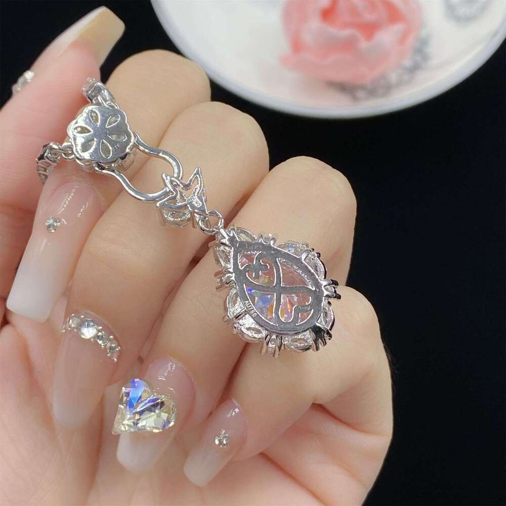 Starry Sky Cut Light Pink Zircon Comparable to Ice Flower Water Drop Shape Open Ring for Women Elegant Pendant Earring Set - view 4