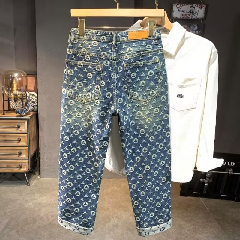 Designer Full Print Men's Jeans Casual Loose Straight Leg Pants Retro Vibe Streetwear Denim Trousers For Autumn Winter Hip Hop Style All Match Da