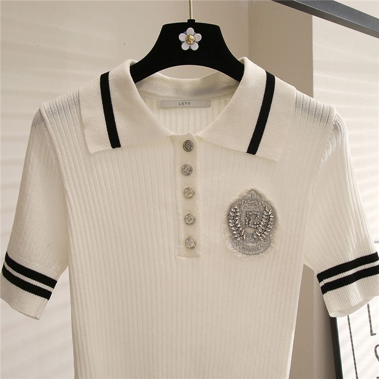 Women's Vintage Retro Collar Knit Top Designer Slim Fit 2026 New Short Sleeve Casual Top For Daily Street Weekend And Outdoor Activities