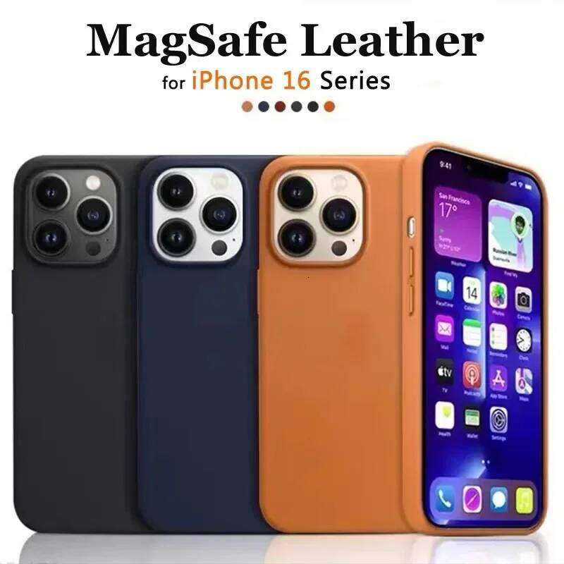 Luxury Case for iPhone 17 Pro Max 16 13 12 14 15 Plus Leather Official Style MacSafe Magnetic i Phone Cover Etui 26L0430