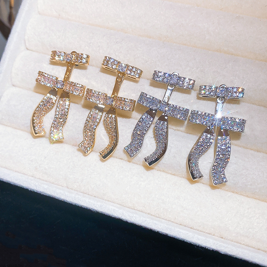 18k real gold plated silver needle zircon bow pendant simple stylish earrings, light luxury and high-end feel - view 8
