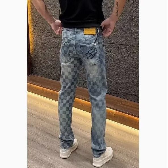 Summer New Designer Jeans Light Luxury Fashion Versatile Casual Pants Trend Straight Leg Pants Plaid Pattern Daily Wear Outdoor Travel