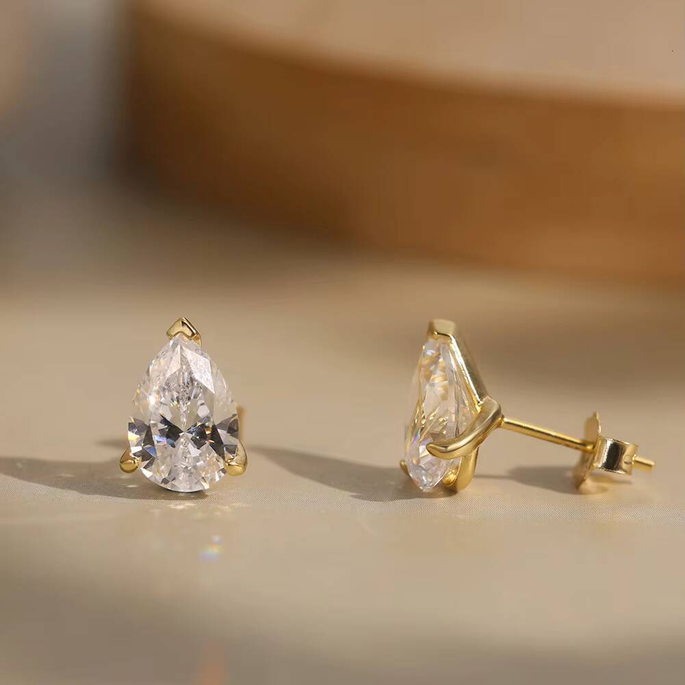 RINNTIN LZE02 Exquisite Jewelry Earrings 925 Sterling Silver 14K Gold 8A Grade High Quality Zircon Moissanite VVSia Grade Pear Shape Prong Setting Stu - view 4