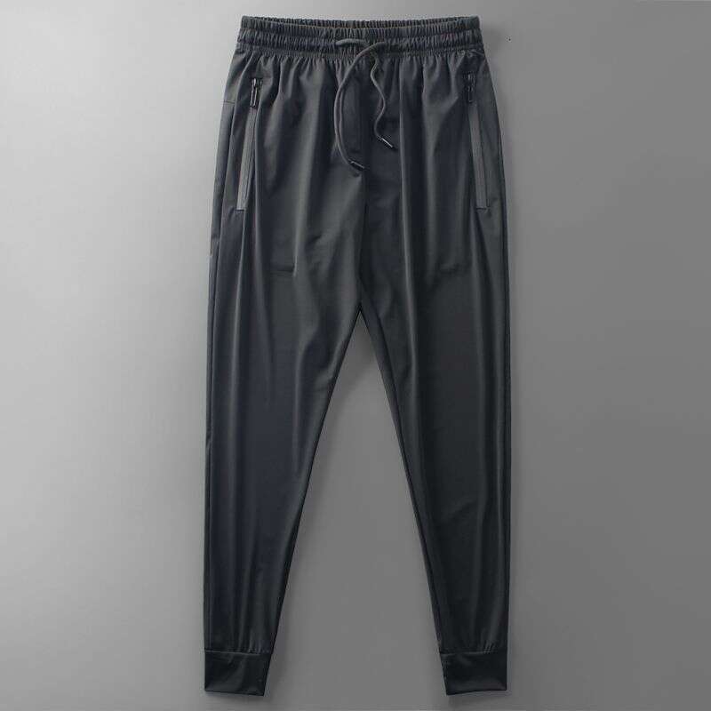 Trendy Brand Bee Embroidered Casual Lightweight Long Summer Men's Sports Cool Quick-Dry Pants, Durable Black Trousers
