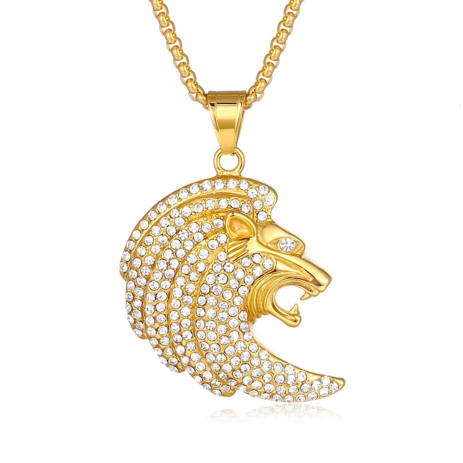 Iced Out Lion Elephant Animal Pendant Necklace With Smooth Cuban Link Chain Exquisite Stylish Hip Hop Jewelry For Men and Women 240315