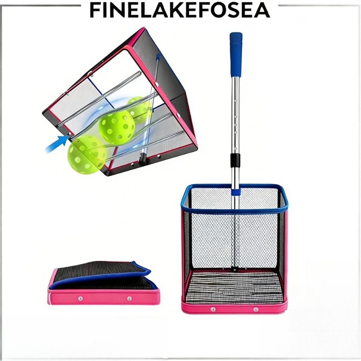 Foldable Pickleball Ball Picker Upper with Telescopic Stainless Steel Handle Lightweight Multi Ball Collector