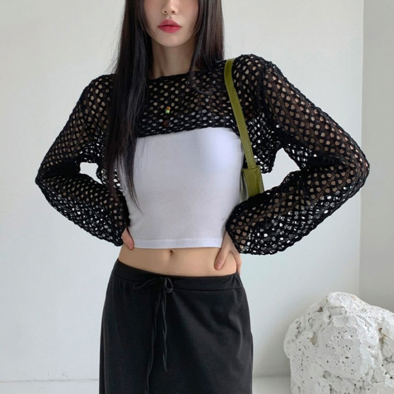 Stage Wear Women's Athletic Casual Top Mesh-Paneled, Drawstring, Hooded, Openwork Sun-Protective Tunic