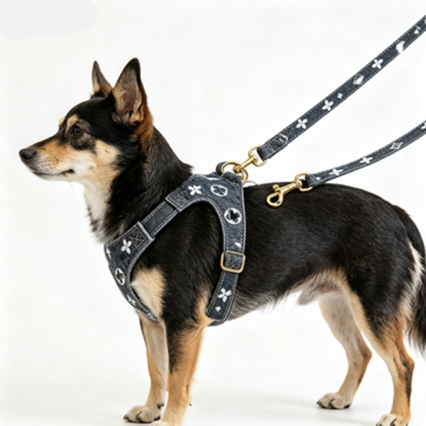 Pomeranian Corgi Designer Dog Cat French Bulldog Leash Trendy Brand Leather Chest Harness Set