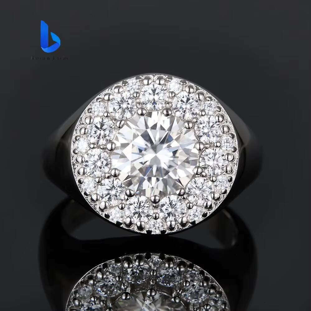 Customizable 925 Sterling Silver Solitaire Pave VVS Moissanite Hip Hop Ring - Mens Luxury Fine Jewelry