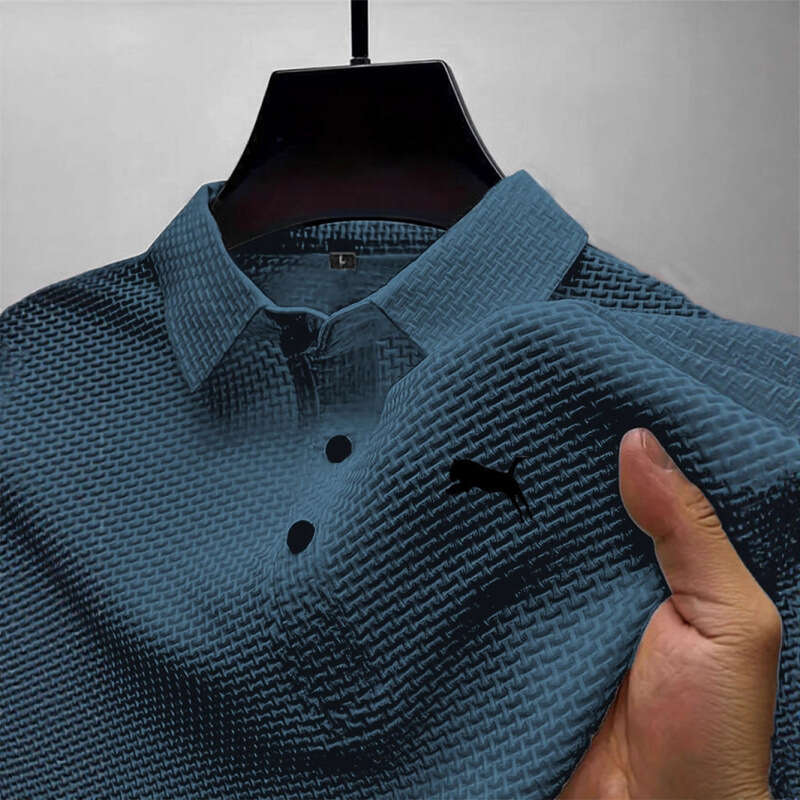 Luxury Brand Designer Clothes New With Short Sleeves, High-End Mesh Ice Silk Leopard Print Short-Sleeve T-Shirt Men, Shirt Collar, Solid Color For Sum