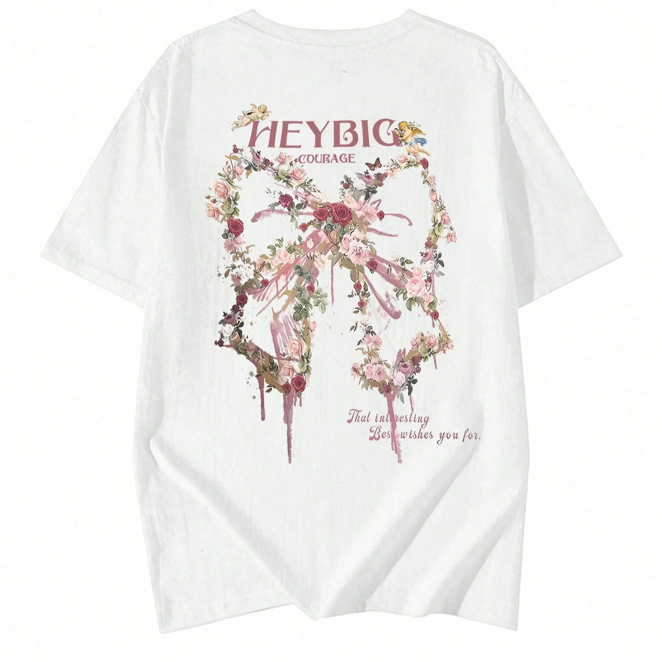 Designer Floral Butterfly Print T Shirt For Women Oversized Back Graphic Tee Loose Fit Short Sleeve Casual Streetwear Cotton Blend Daily Wear Top