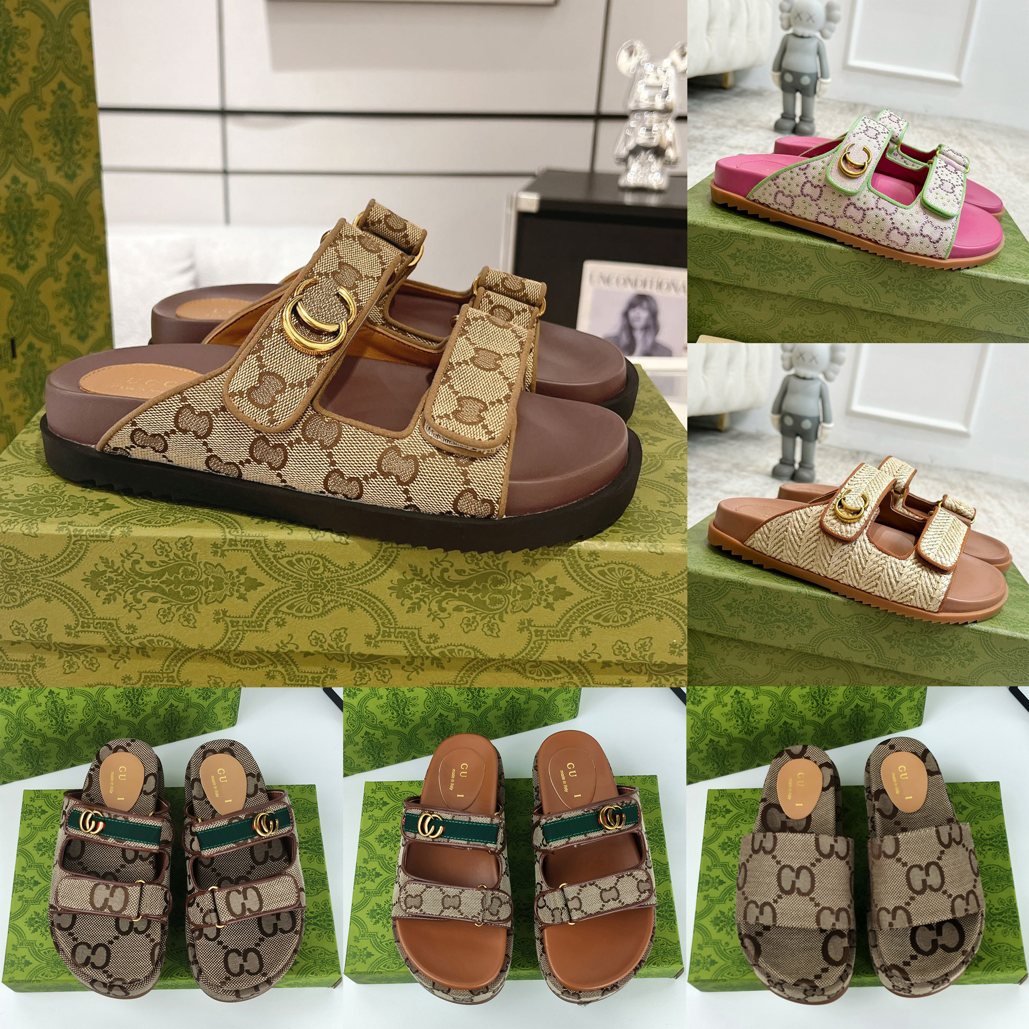 Classic Designer Sandals Mens Slippers Summer Slide Flip Flops Luxury Flat Thick Bottom Embroidered Printed Jelly Rubber Leather Women Dress Shoes