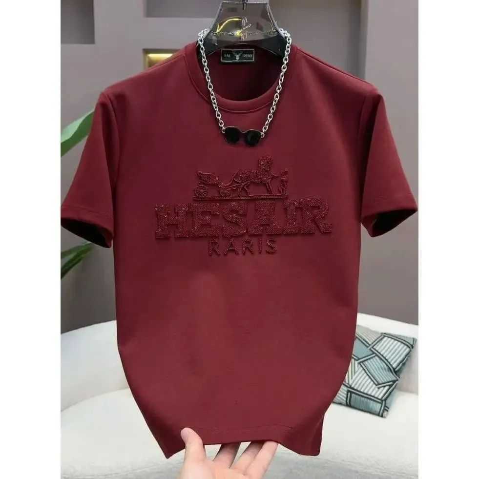 Designer 2026 Light Horse Year Embroidered Thickened Mens Short Sleeve Shirt Simple and Versatile Available in Red Black White and Purple88