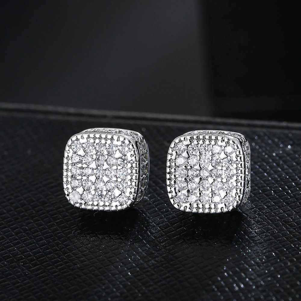 Full-cut zirconia micro-set electroplated ear stud For Men Women Strong Stainless Steel Hip Hop Rock Fashion Jewelry Accessories 260127