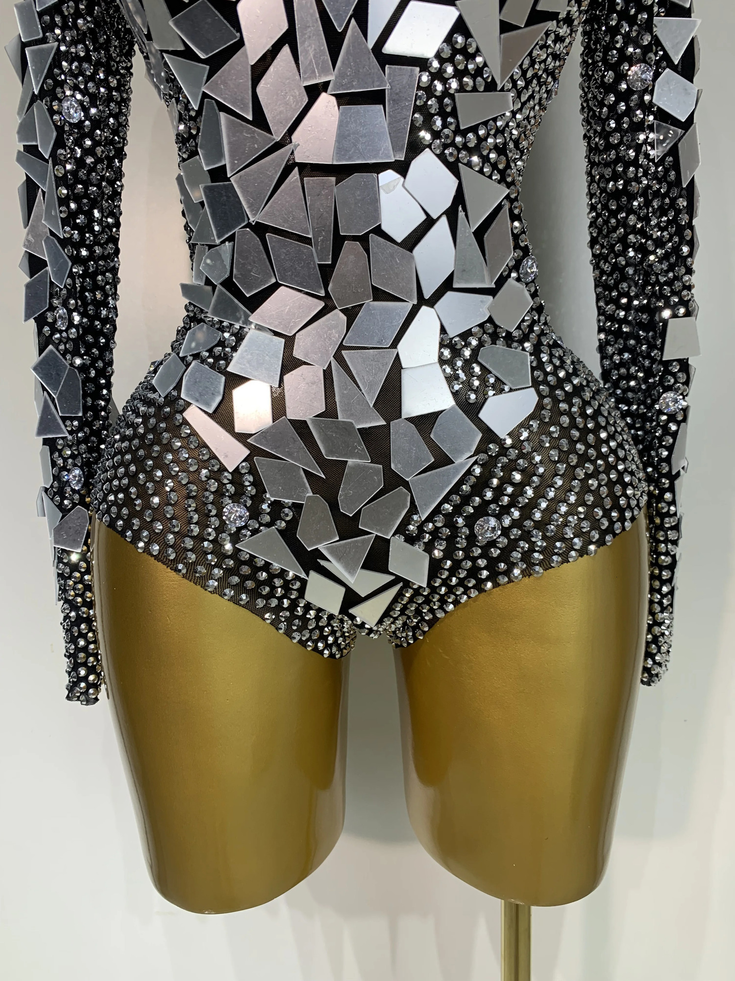 Rhinestones Mirrors Sexy Sheath Bodysuit Women Nightclub DJ Performance Costume Evening Party Celebrate Stage Wear 260429 - view 7
