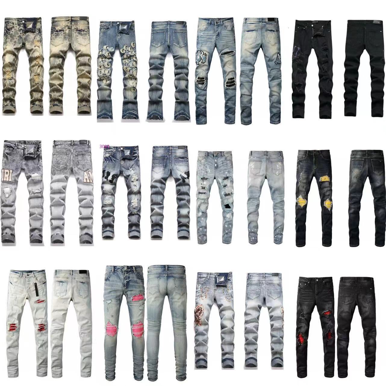 Amirimen Jeans Designer High Version Correct Trendy Brand Heavy Craftsmanship Washed Ripped High Street Embroidered Unisex Jeans