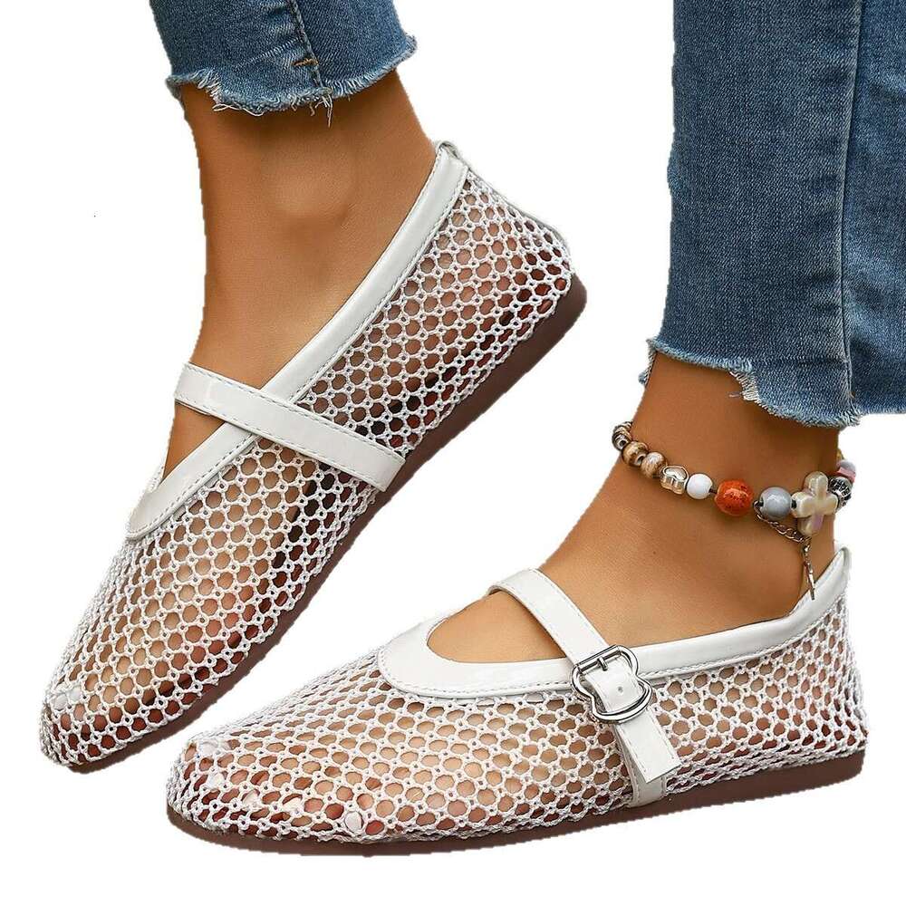 Cross-Border Large-Size Soft-Soled Breathable Shoes For Women, New Flat-Soled Hollow Mesh Mary Jane Shoes, Cross-Border Bestseller